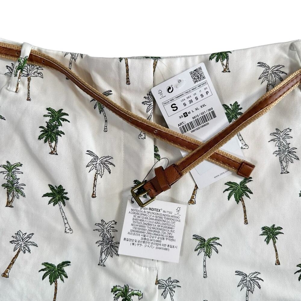 Zara Tropical Palm Tree High Waisted Belted Shorts Size S - Picture 6 of 8